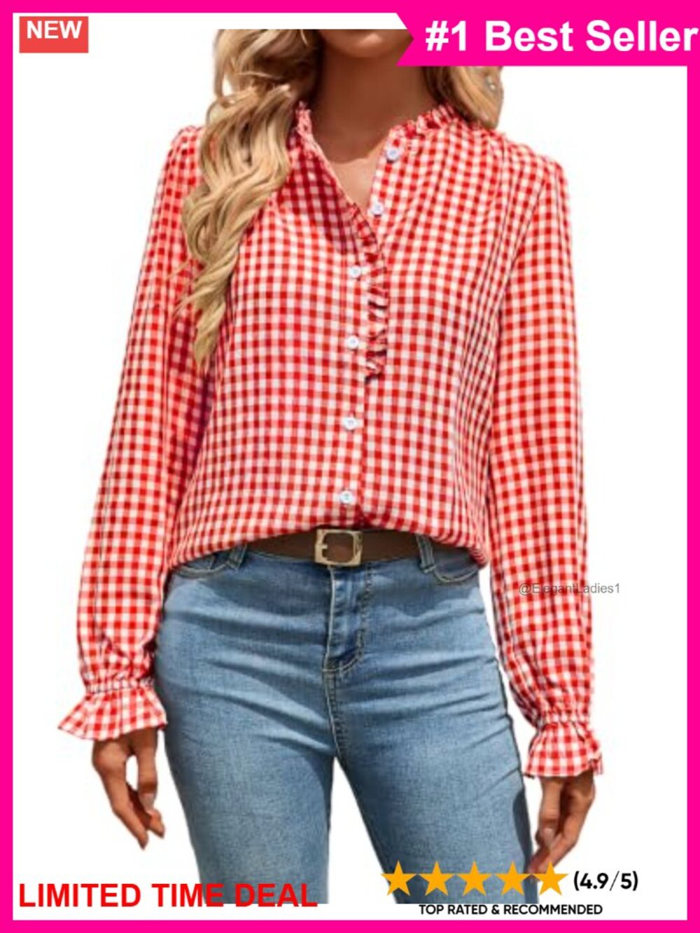 Plaid Ruffle Button Down Shirt Long Sleeve Women's Blouse